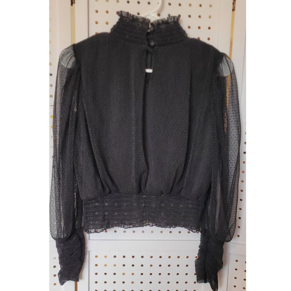 Other Shinestar Womens Crop Top Small Black Mesh Sheer Puff Sleeve Size S / US 4 / IT 40 - 10 Thumbnail
