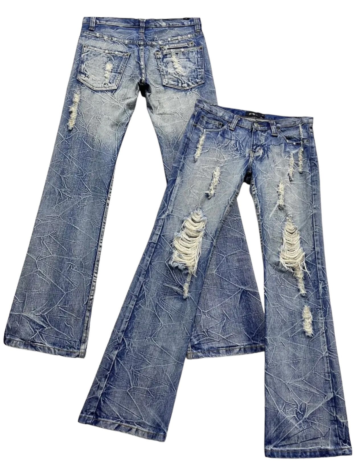 Japanese Brand 💥SICK🔥Vtg KUI Punk Acid Wash Ripped Flare Denim Size US 31 - 1 Thumbnail