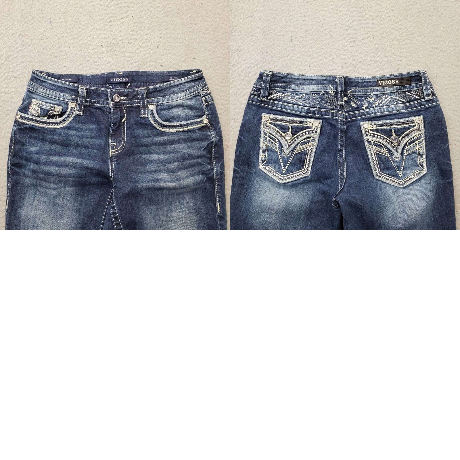 Vintage VIGOSS Womens 6 Jeans Boyfriend Denim Blue Pocket 5-Pocket Embellished Pockets Size 6 Slim? Size 28" / US 6 / IT 42 - 9 Thumbnail