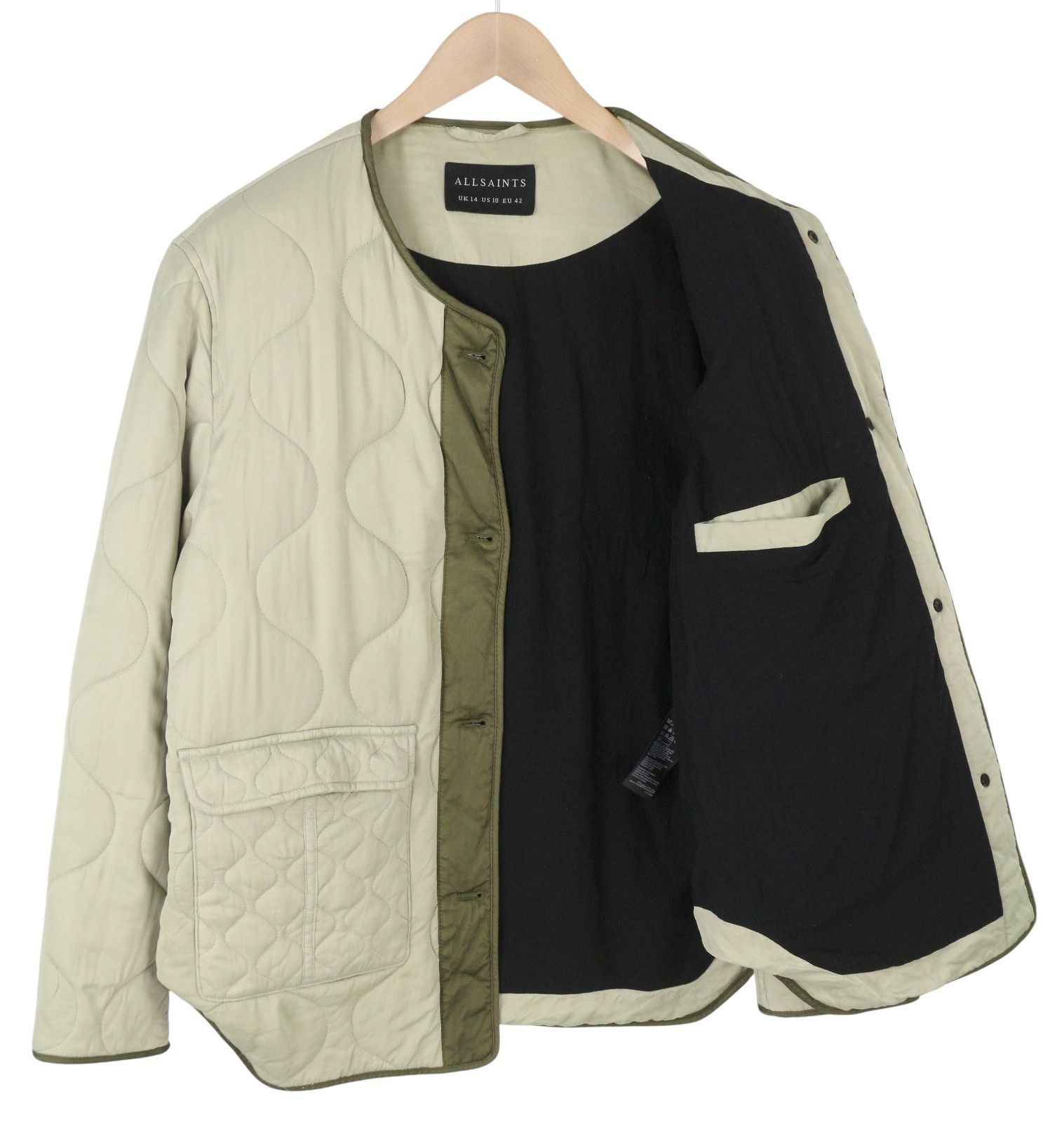 Allsaints Foxi Liner EU42 Green Quilted Button Crew Neck 86742 Size XL / US 12-14 / IT 48-50 - 4 Thumbnail