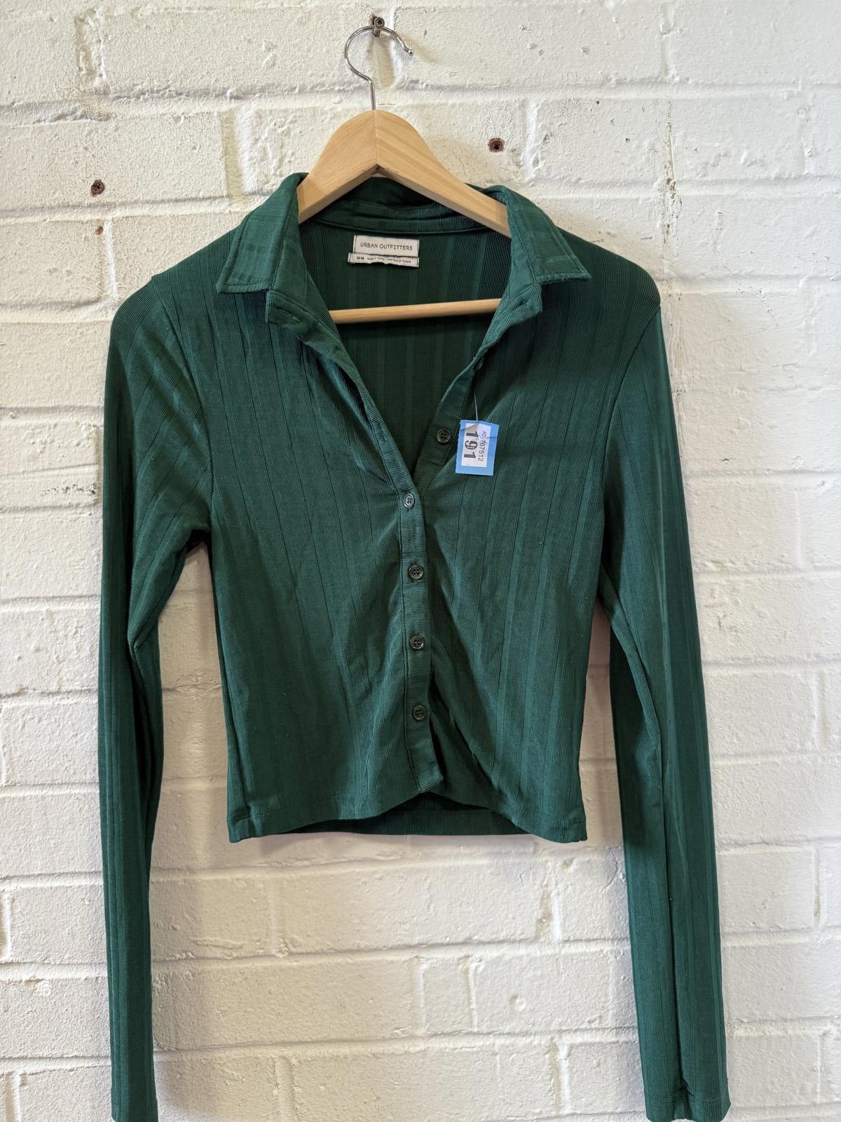 Urban Outfitters Urban Outfitters Green Ribbed Long Sleeve Button-Up Top Size M / US 6-8 / IT 42-44 - 1 Thumbnail