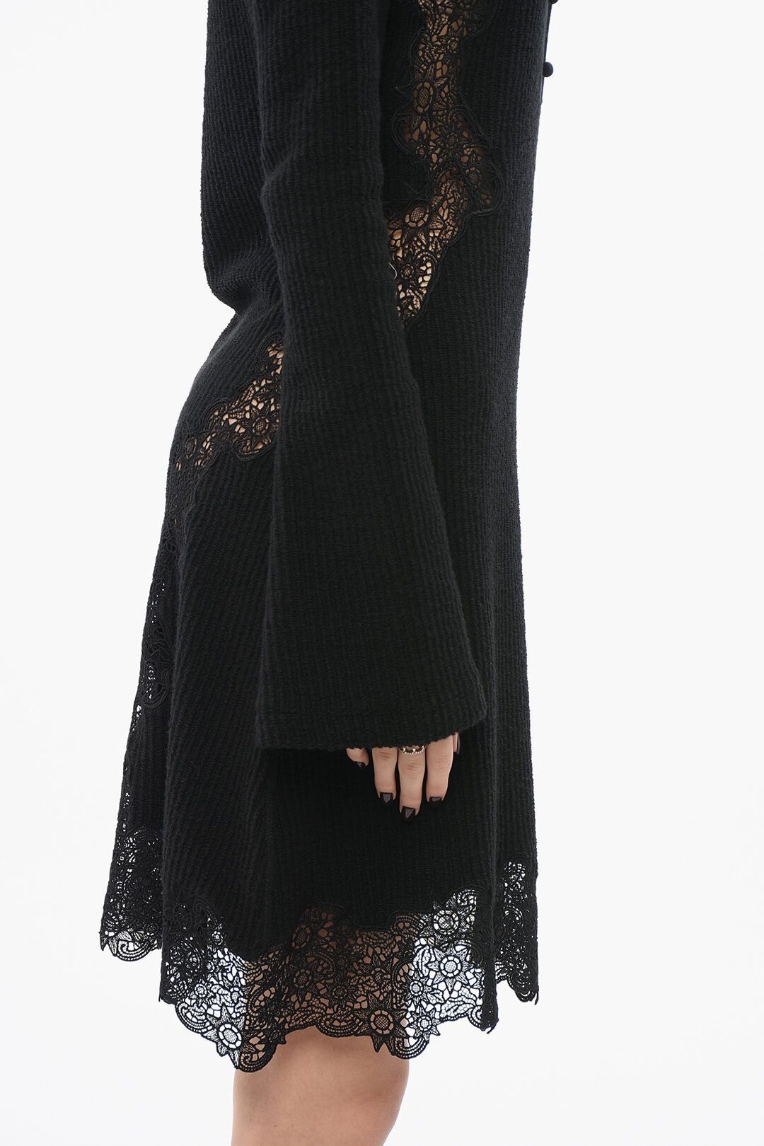 Chloe og1mm1125 Wool Ribbed Dress in Black Size M / US 6-8 / IT 42-44 - 3 Thumbnail