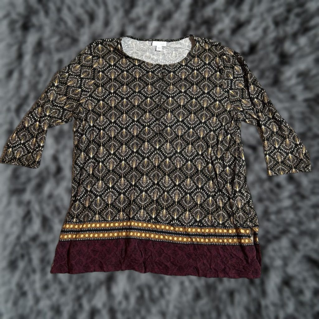 J. Jill J Jill Tunic Top Womens Large Lagenlook Geometric Boho Grandmacore Earthy Hippie Size L / US 10 / IT 46 - 1 Thumbnail