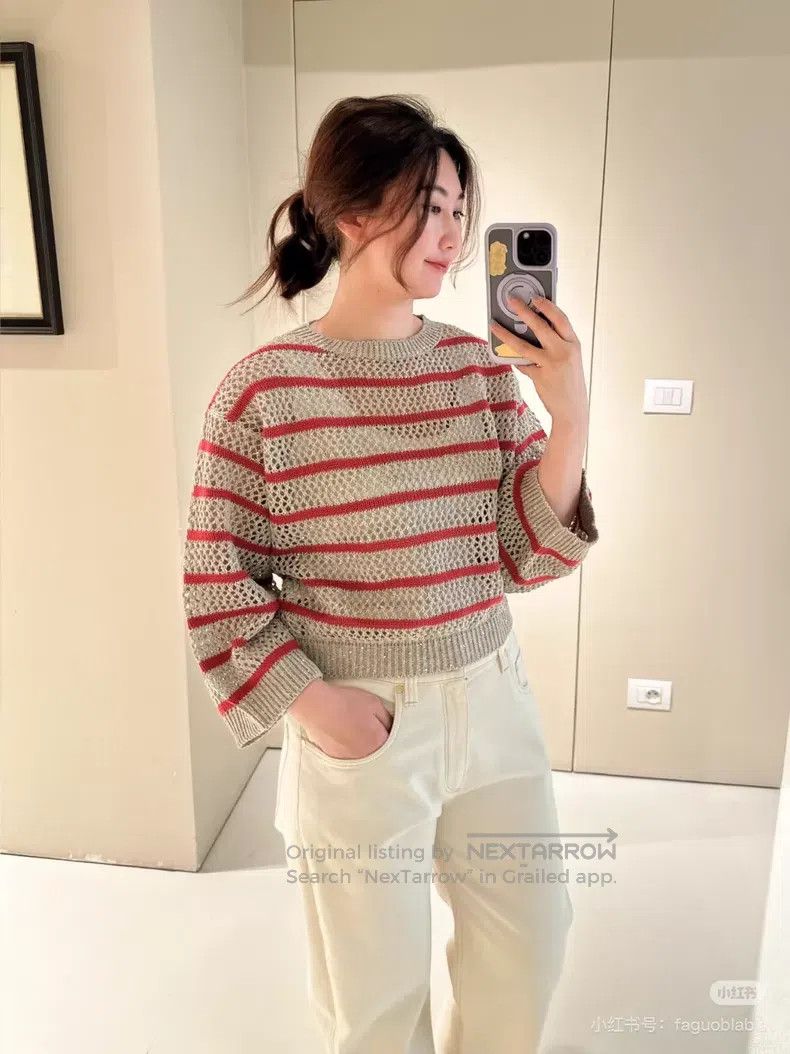 Brunello Cucinelli Brunello Cucinelli Women's Striped Sequin Knit Top Size S / US 4 / IT 40 - 8 Thumbnail