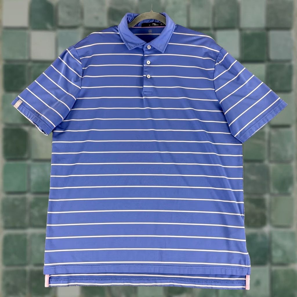 RLX Ralph Lauren RLX Ralph Lauren Polo Shirt Men L Blue Striped Wicking Performance Golf Shirt Size US L / EU 52-54 / 3 - 1 Thumbnail