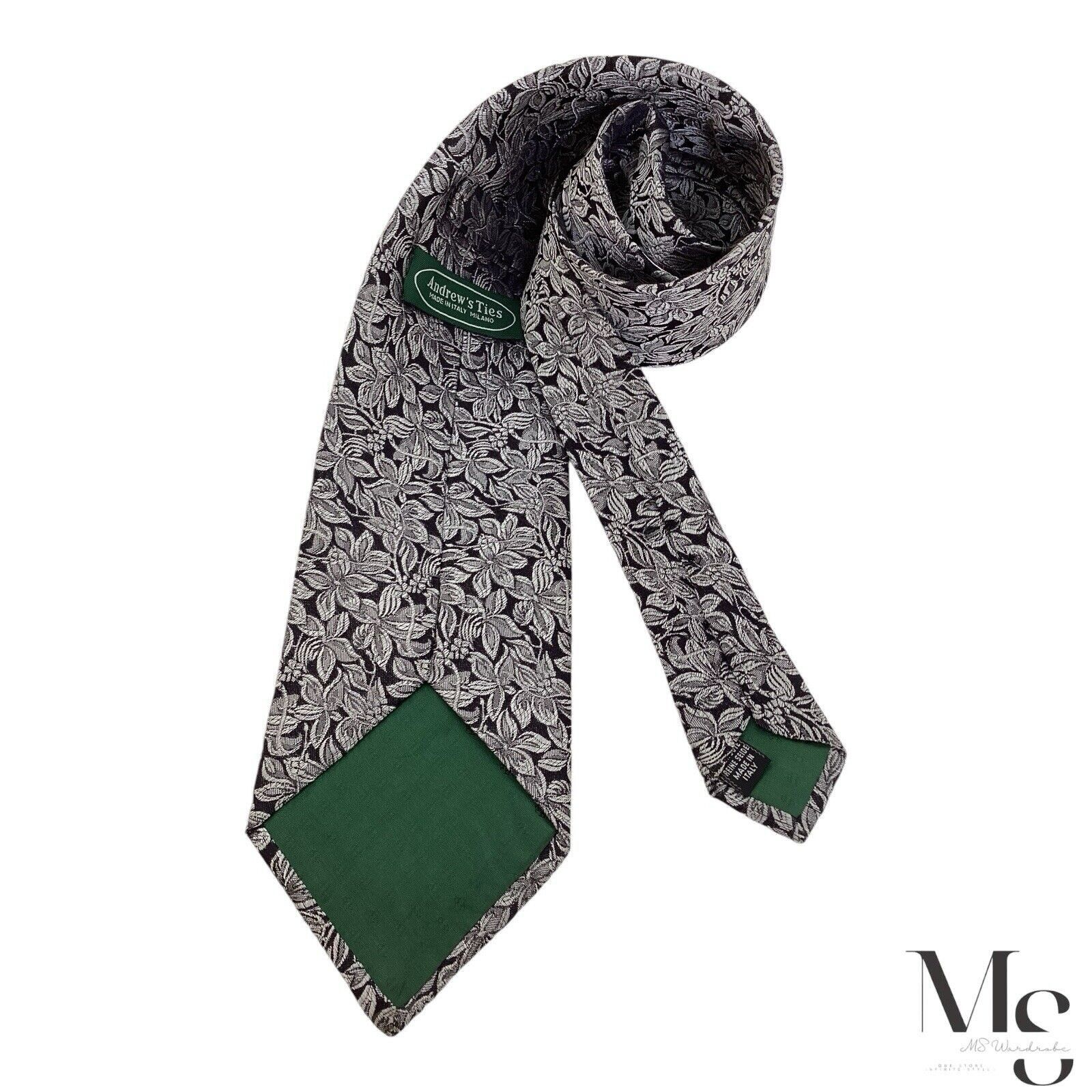 Other ANDREW'S TIES XL Silver Floral Silk Tie Made In Italy W: 3.7 Size ONE SIZE - 2 Thumbnail