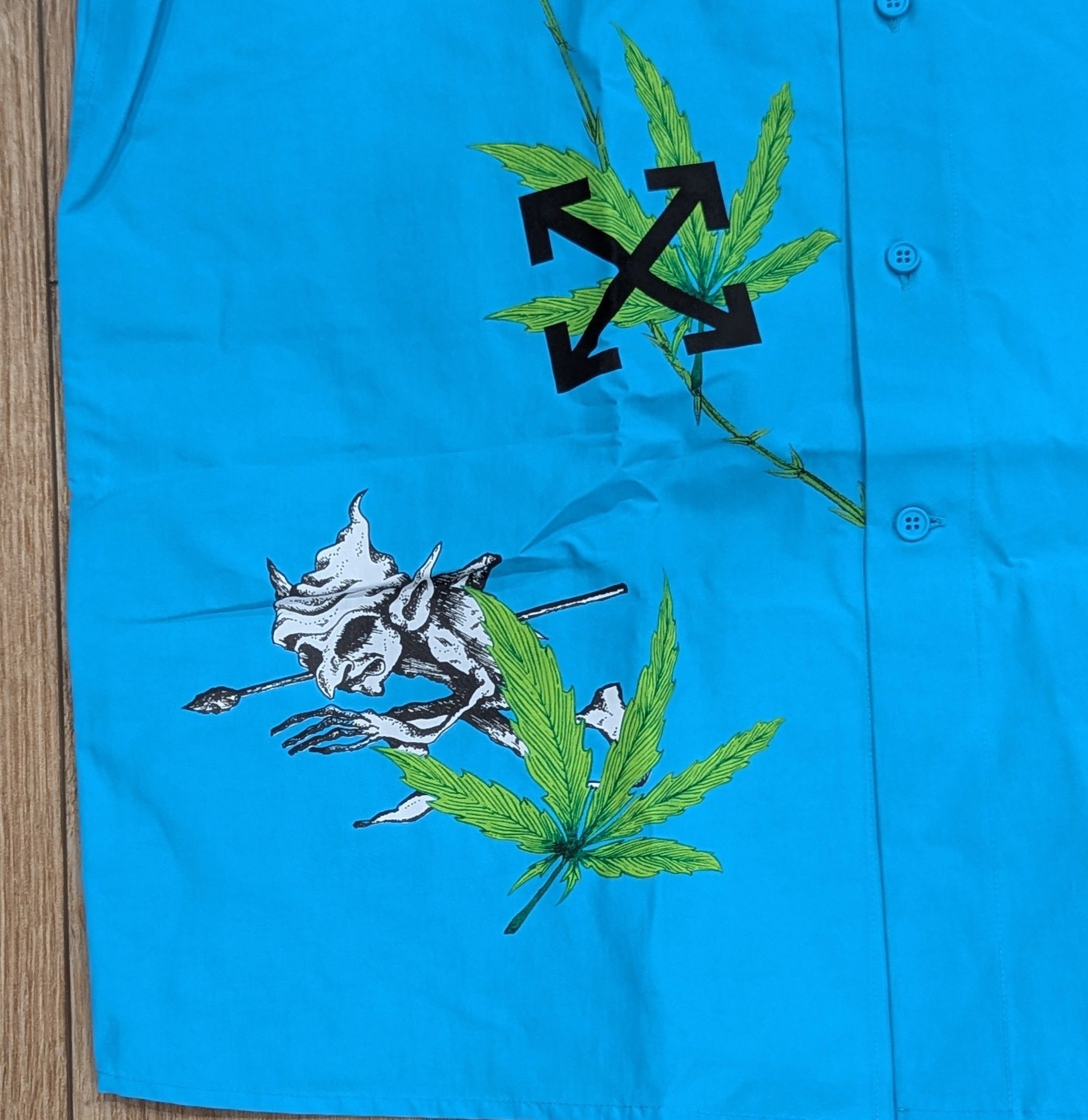 Off-White OFF-WHITE Leaf Print SS Button Up Shirt Teal Medium Size US M / EU 48-50 / 2 - 2 Thumbnail