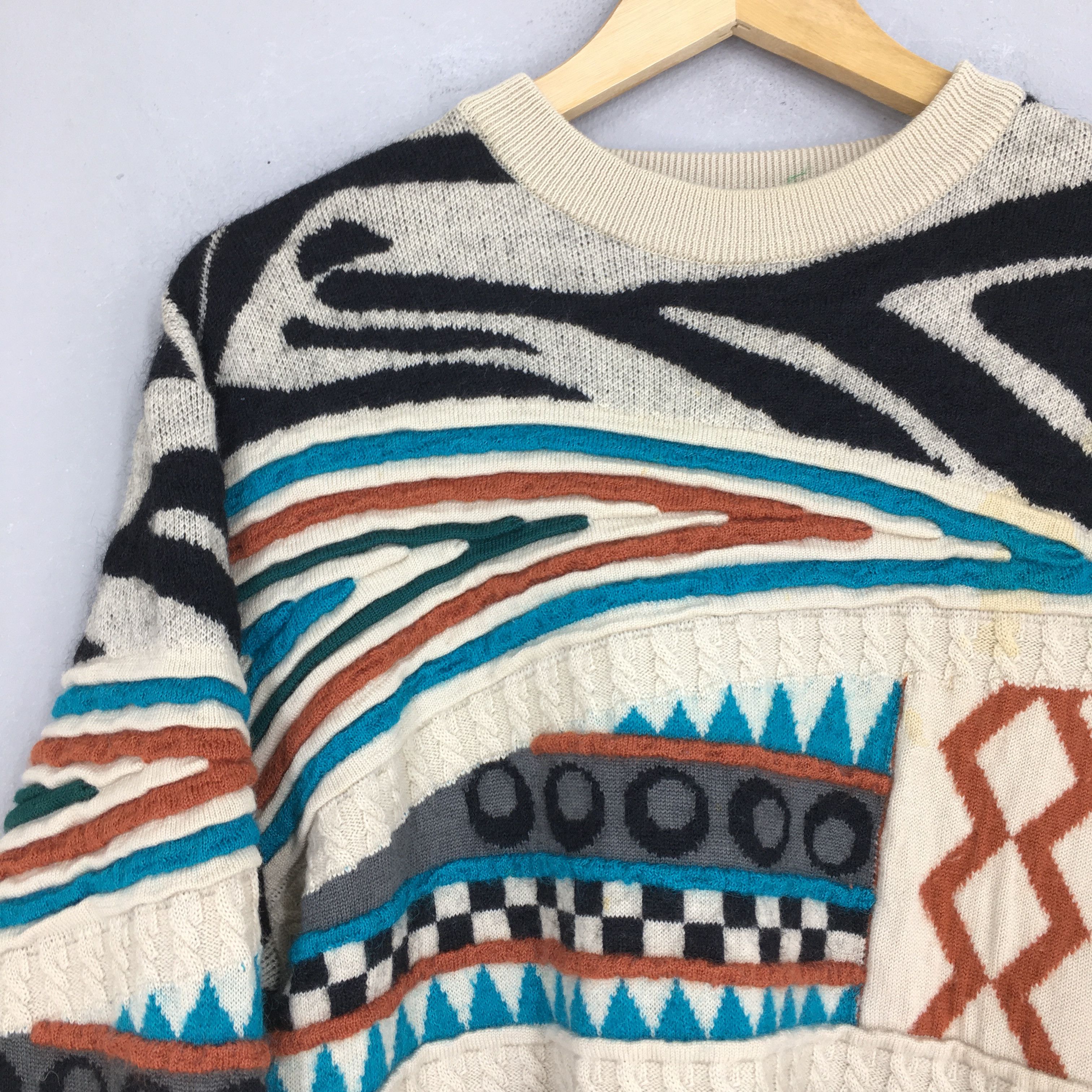Vintage Mr Junko Navajo Knitwear Wool 3D Coogi Style Sweater Medium Size US M / EU 48-50 / 2 - 2 Thumbnail