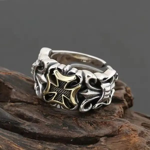 Jewelry Punk Big Cross Ring Resizable Retro Gothic Style Size ONE SIZE - 4 Thumbnail