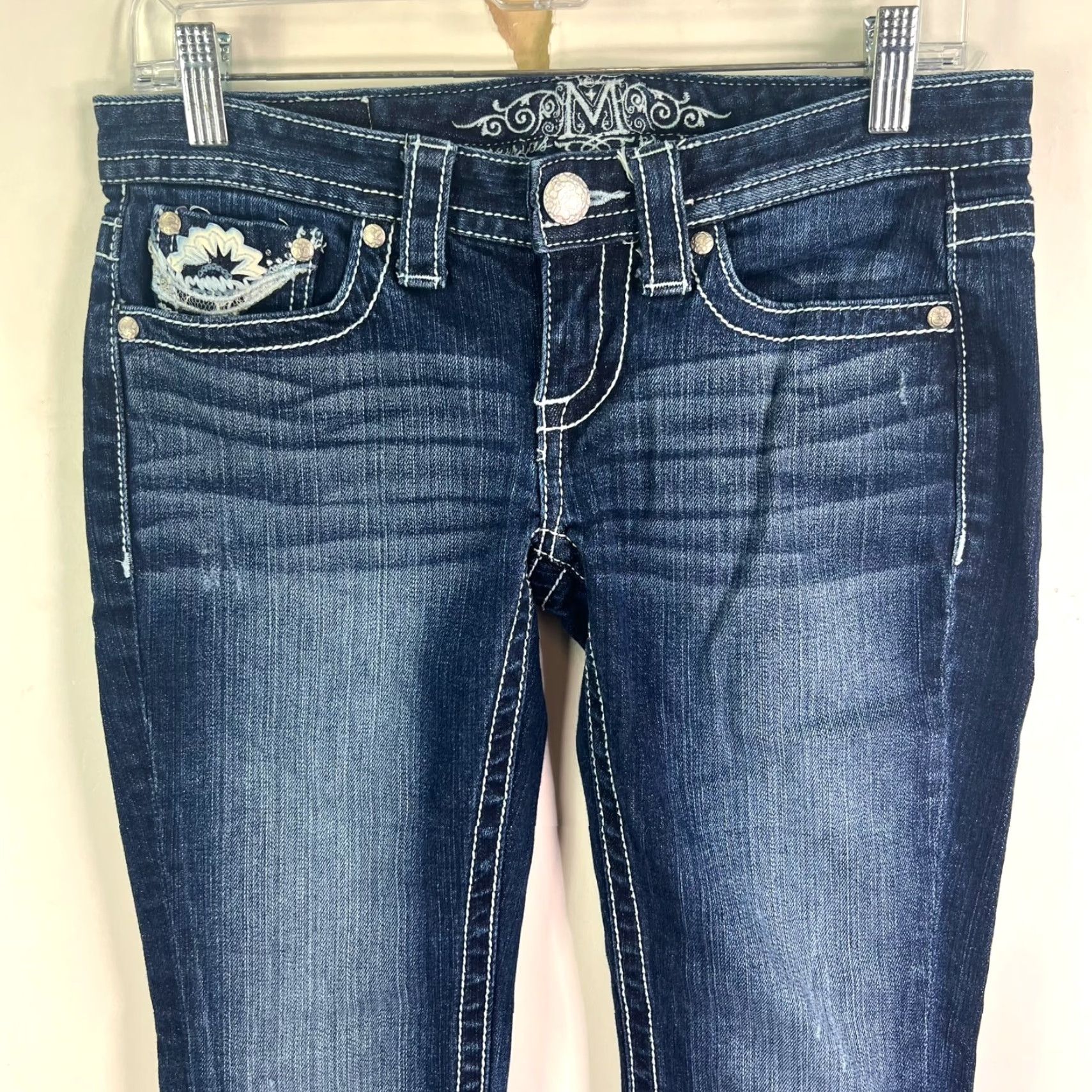 Vintage Maurices Cropped Denim Jeans Womens Size 2 Regular Embroidered Blue 90s Bohemian Love Preppy Tribal Boutiques Style Size 26" / US 2 / IT 38 - 2 Thumbnail