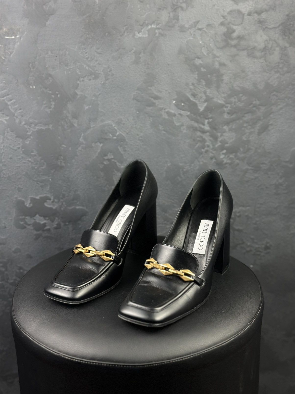Jimmy Choo JIMMY CHOO Womens Black Diamond Tilda Leather Heeled Size US 9 / IT 39 - 4 Thumbnail