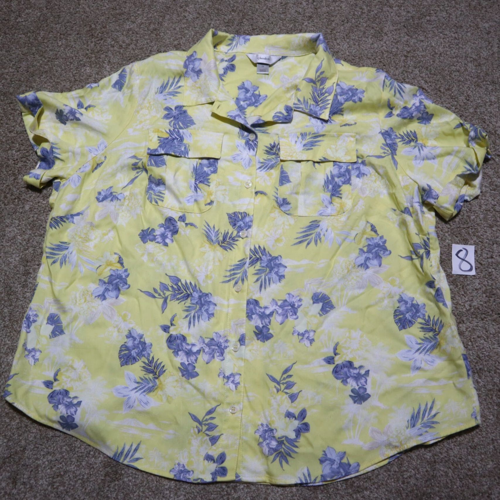 Vintage CJ Banks Yellow Shirt Women Plus Size 1X Floral Palm Blue Flower Blouse T-Shirt Size XL / US 12-14 / IT 48-50 - 2 Thumbnail