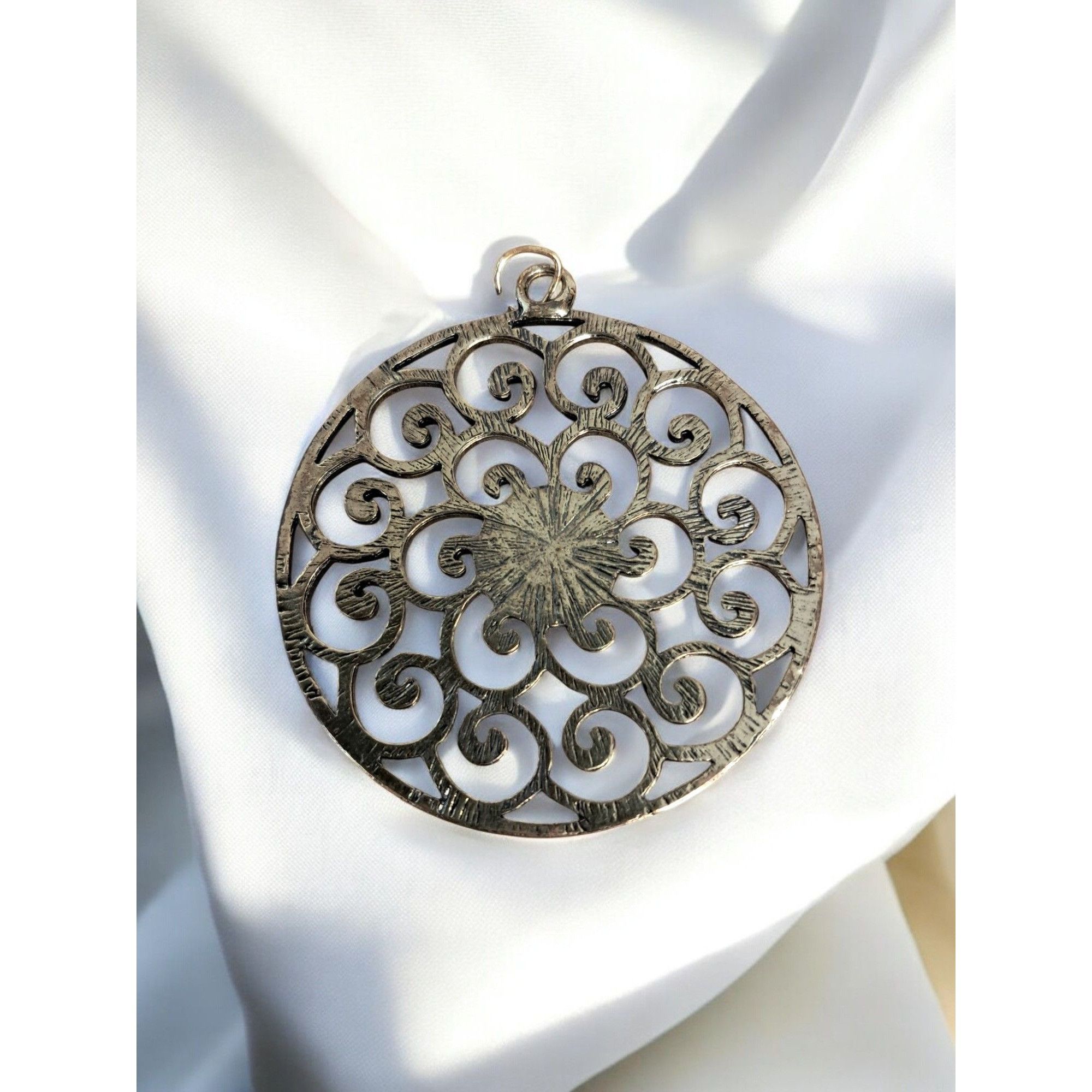 Other Antique-Style Filigree Metal Pendant—2" Round Size ONE SIZE - 1 Thumbnail
