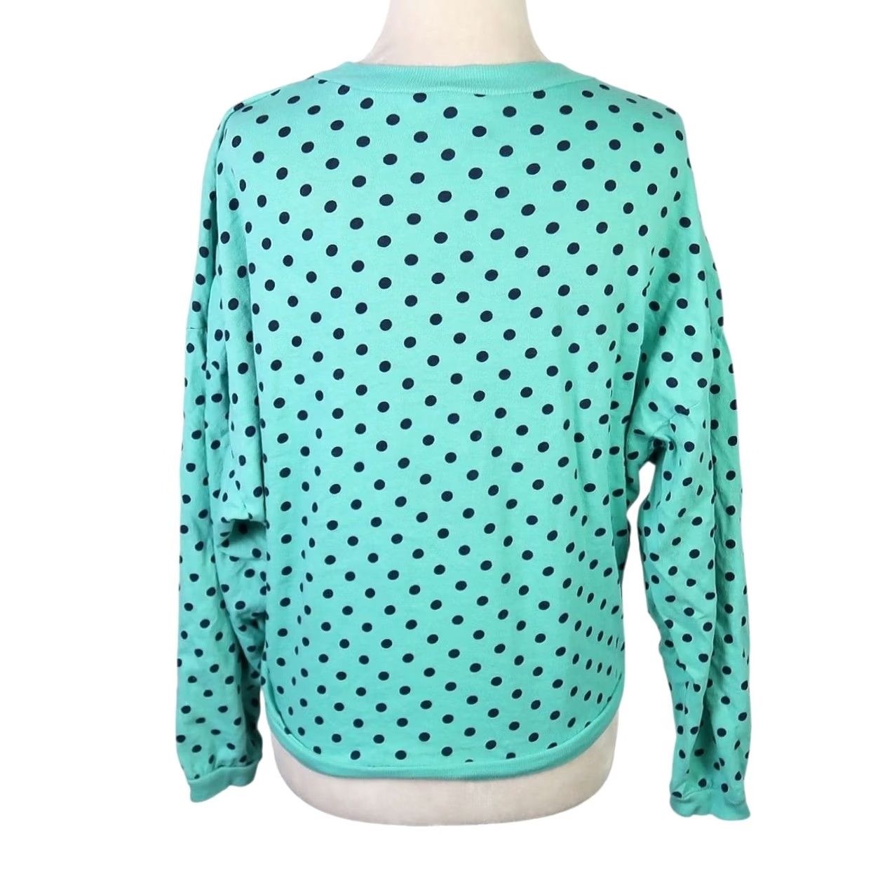 Vintage VINTAGE 90s Mad Max Turquoise Blue Navy Polka Dot Long Sleeve Tee M Women T-Shirt 100% Cotton Size M / US 6-8 / IT 42-44 - 4 Thumbnail