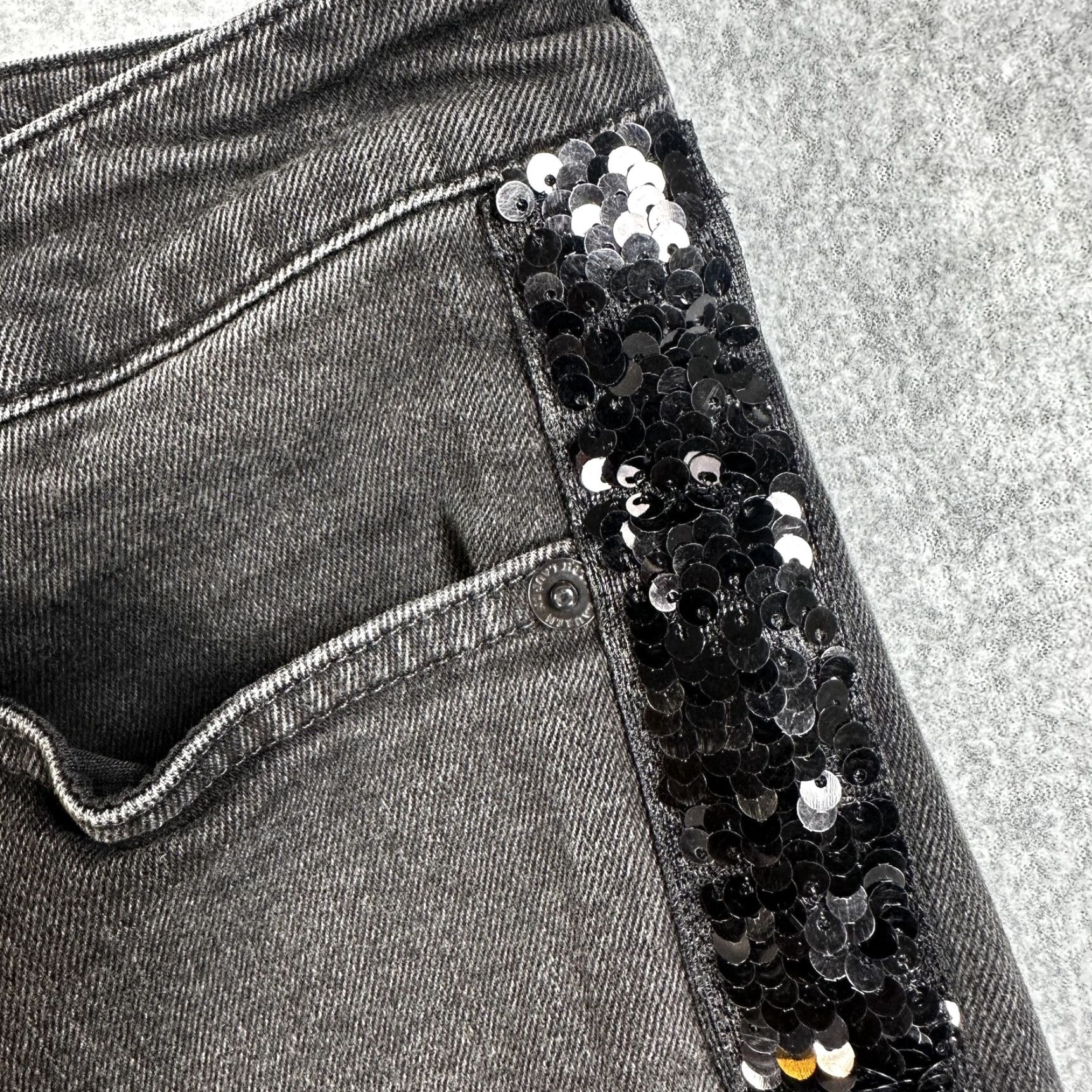 Ralph Lauren Lauren Ralph Lauren Jeans Womens 14 Charcoal Gray Sequin Side Stripe Straight Leg Denim Size 36" / US 14 / IT 50 - 3 Thumbnail