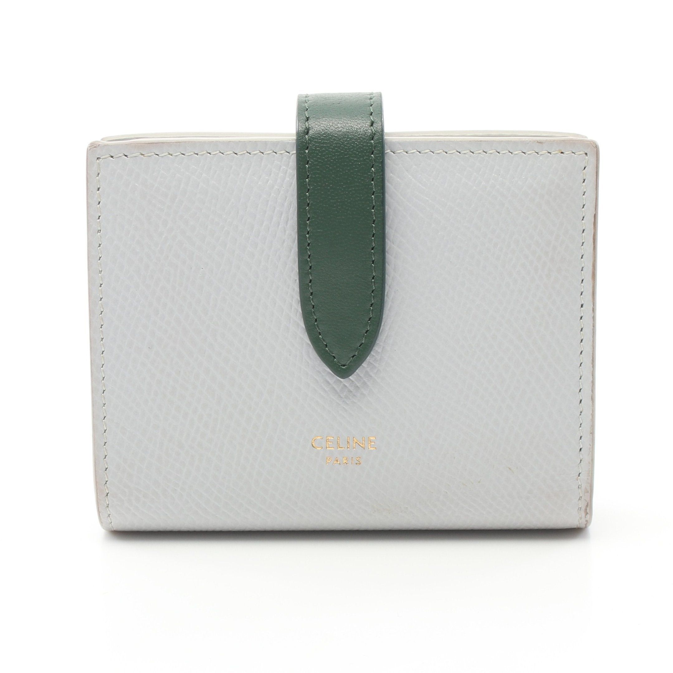 image of Celine Small Strap Wallet Bi-Fold Wallet Leather Light Blue Dark Green, Women's
