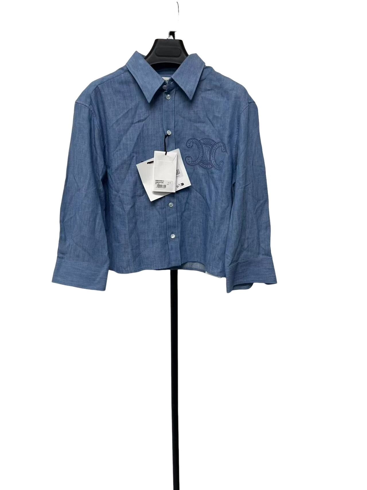 Celine Celine Embroidered Logo 3/4 Sleeve Shirt FR 40 Size M / US 6-8 / IT 42-44 - 1 Thumbnail