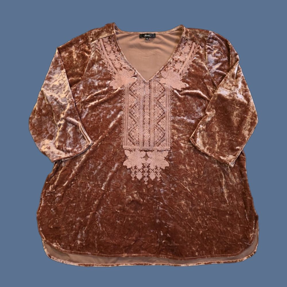 Vintage Andree By Unit Embroidered Crushed Velvet Tunic Blouse Womens 1X Rose Pink Blouse Size XL / US 12-14 / IT 48-50 - 1 Thumbnail