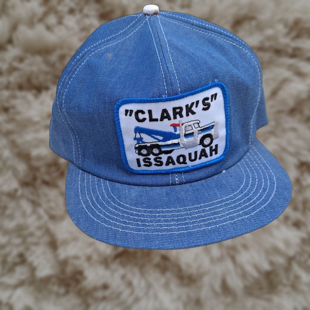 Vtg K Brand Logo Patch Chambray Denim Snapback Hat Cap