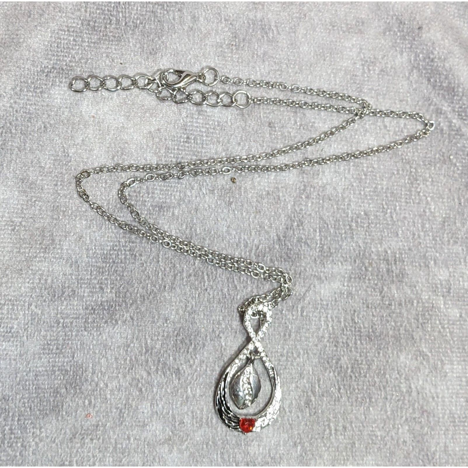 Other Heart And Wing Silver Tone Pendant Necklace With Clear And R Size ONE SIZE - 4 Thumbnail