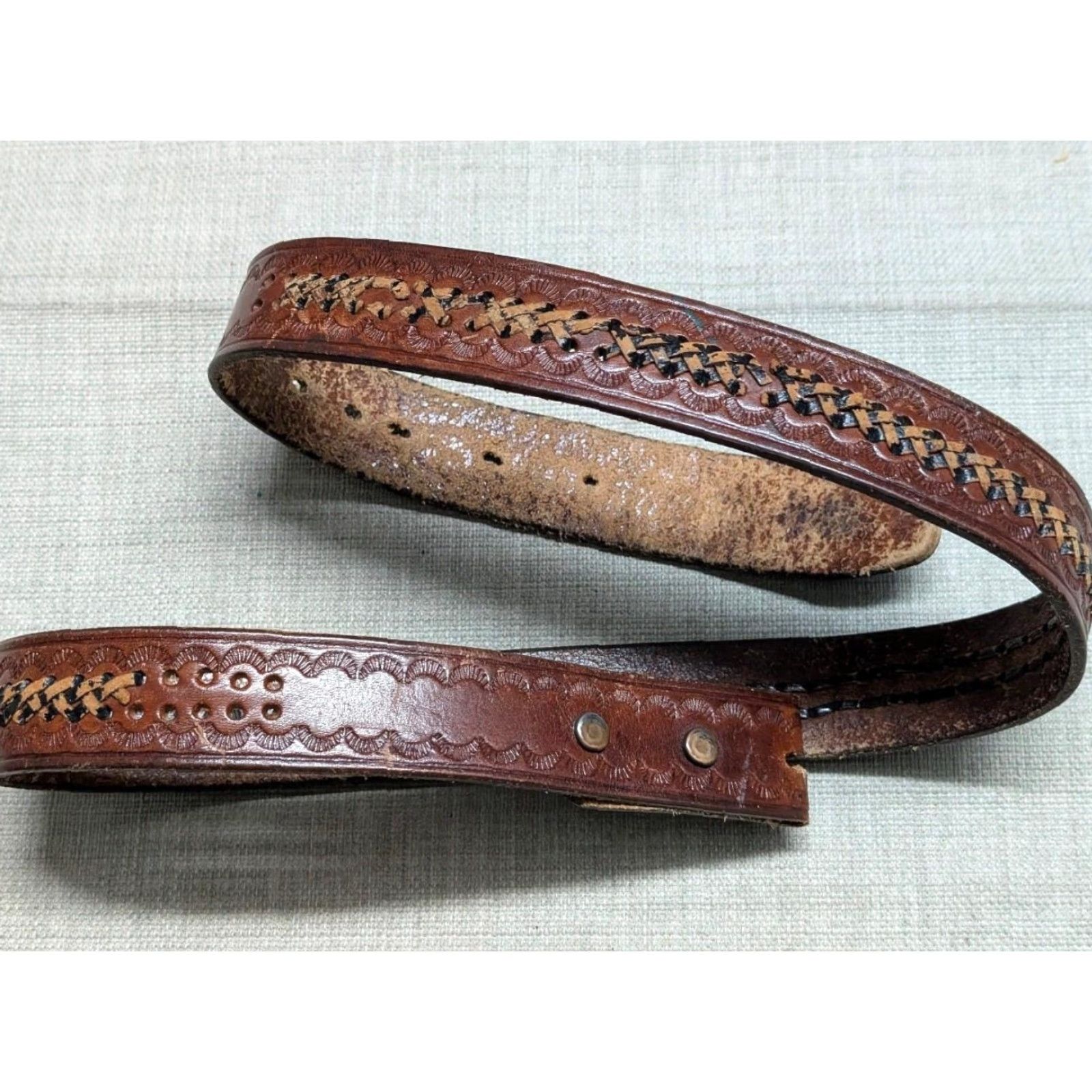 Vintage VINTAGE handcrafted brown COWHIDE leather WESTERN belt 36 Men XS? Size 36 - 6 Thumbnail