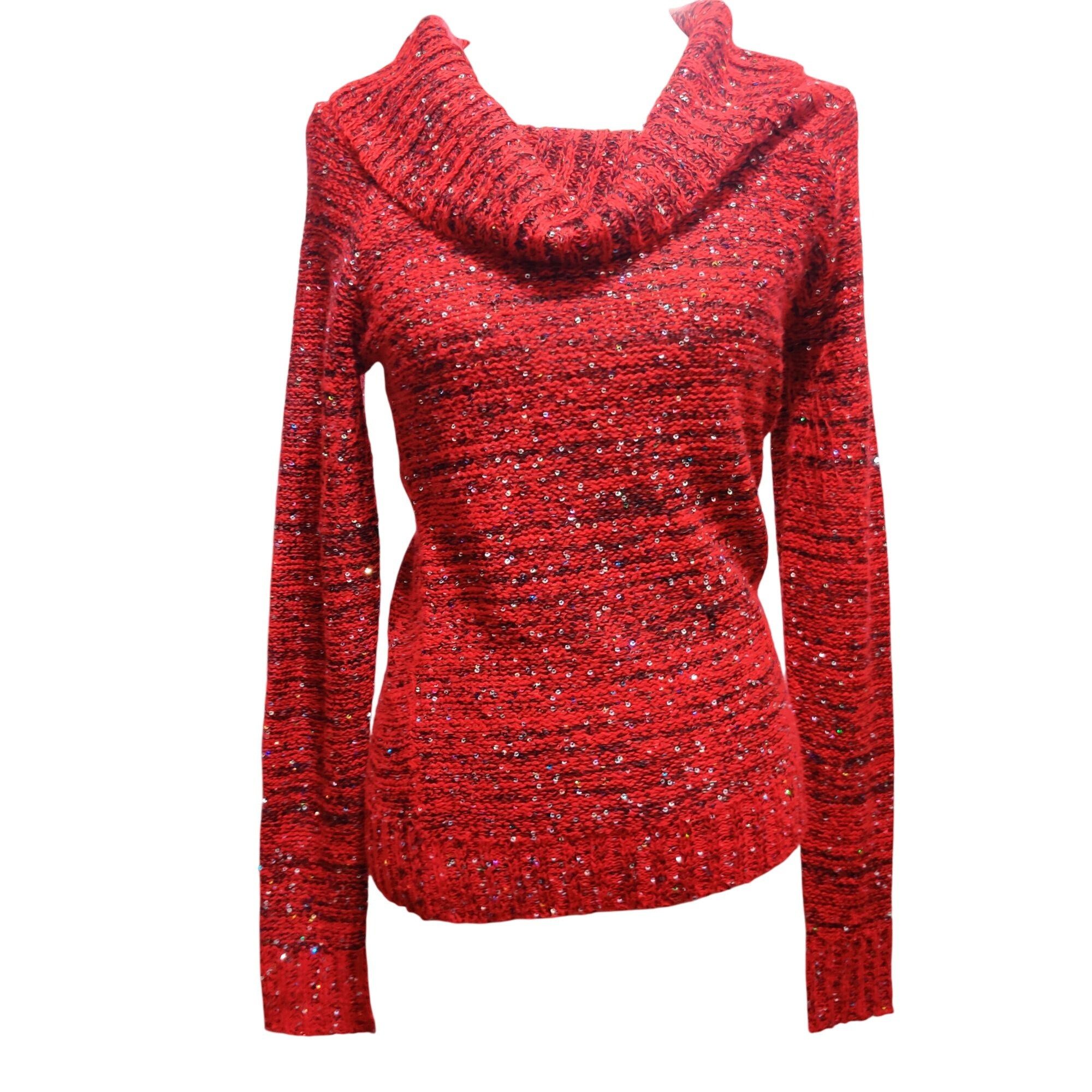 Other No Boundaries M Red Sequin Cowl Neck Sweater Shimmer Knit Of Size M / US 6-8 / IT 42-44 - 1 Thumbnail