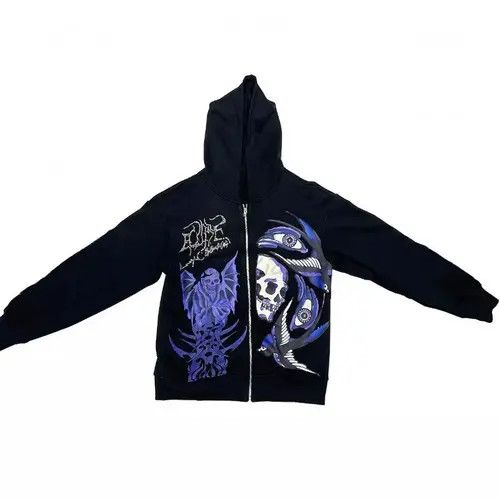 Japanese Brand Rhinestone Gothic Print Zip Up Hoodie Punk Rock Style Size US L / EU 52-54 / 3 - 1 Thumbnail