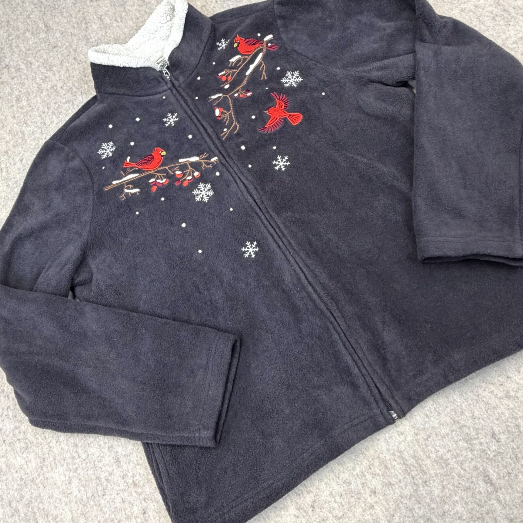 Vintage Breckenridge Jacket XL Gray Fleece Embroidered Cardinal Holiday Zip Womens Size XL / US 12-14 / IT 48-50 - 2 Thumbnail
