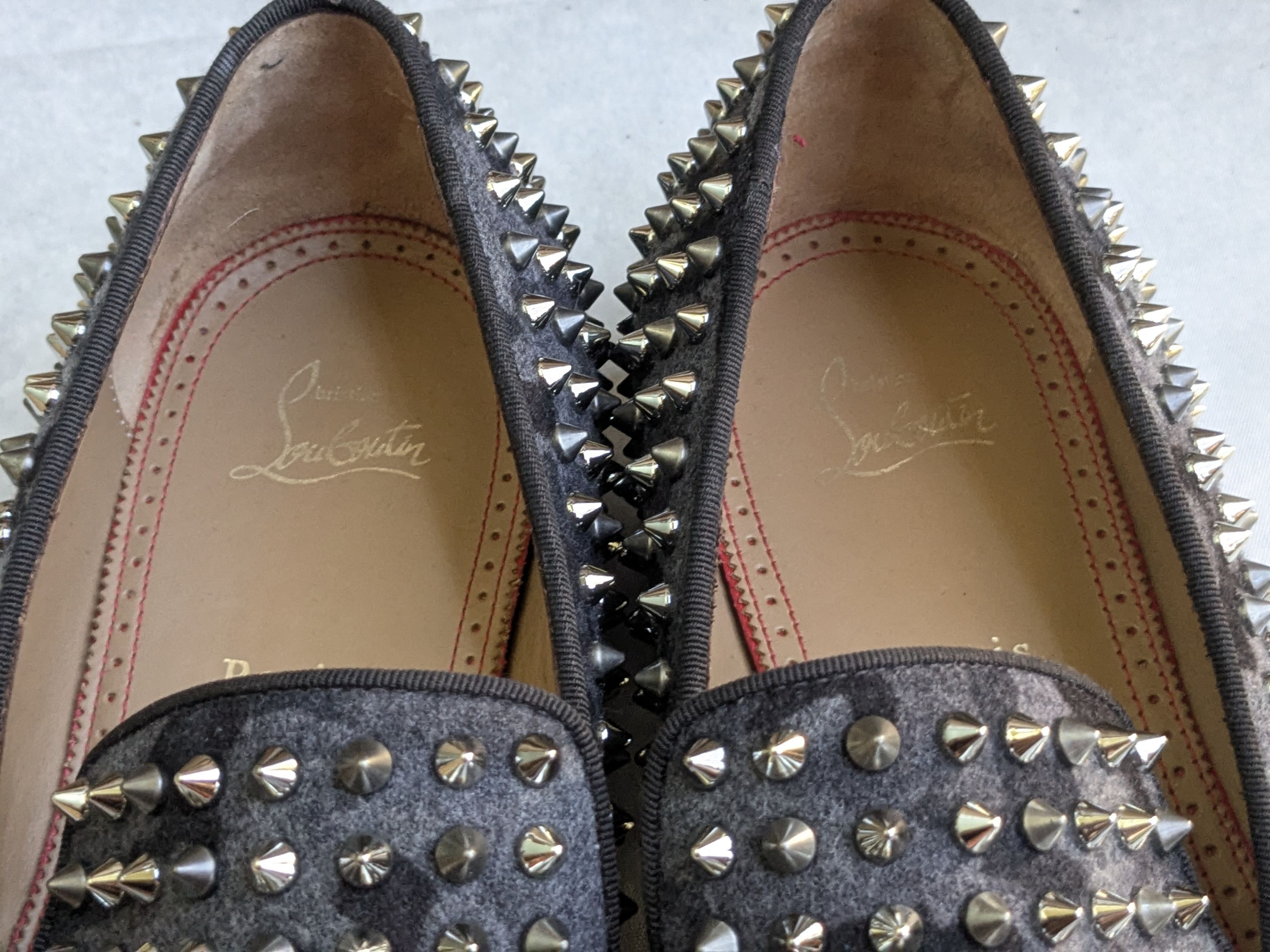 Christian Louboutin Christian Louboutin Spike Loafers Black Gray 13 46 Wool Size US 13 / EU 46 - 2 Thumbnail