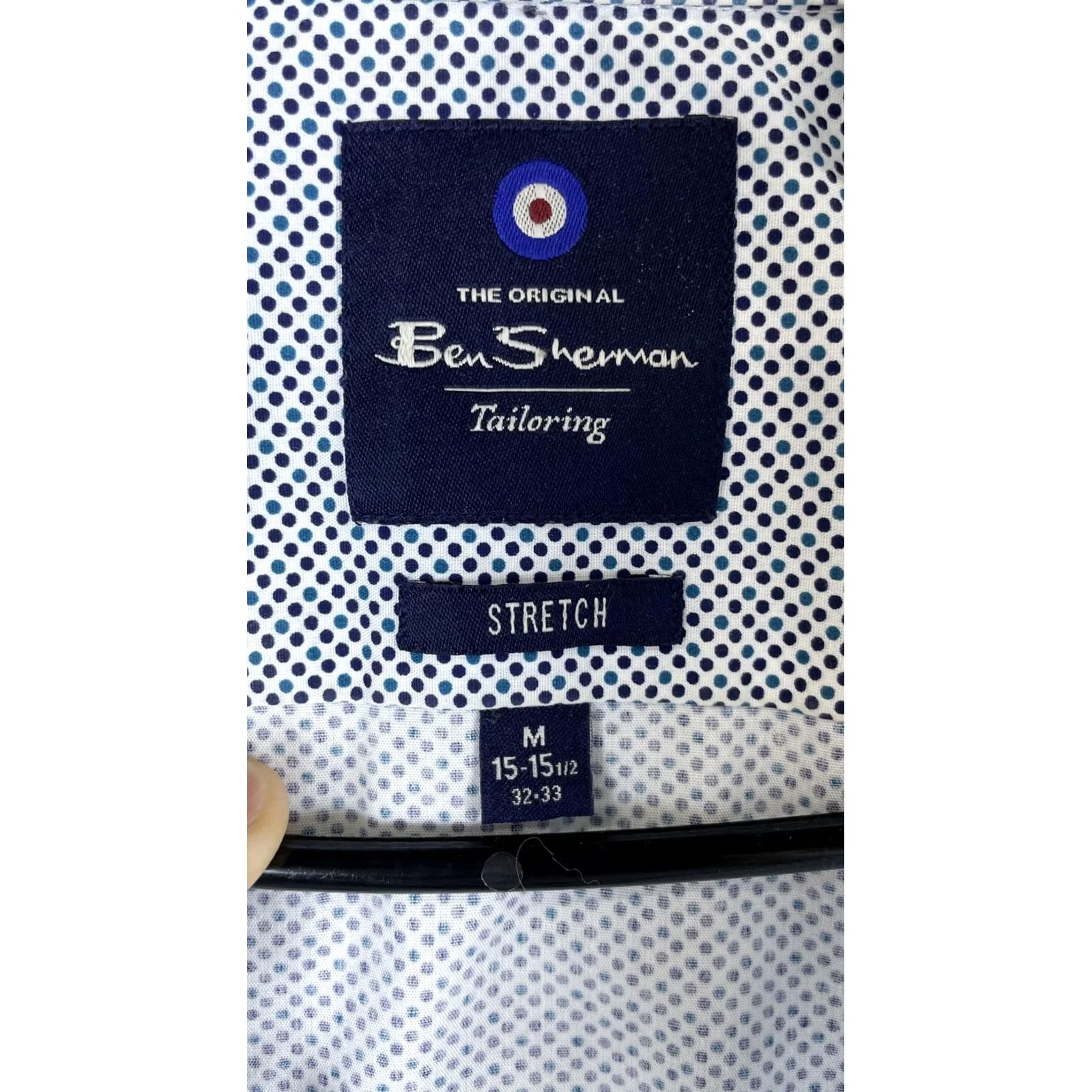 Ben Sherman Ben Sherman Dress Shirt Mens Medium White Blue Micro Dot Stretch Button Down Size 40R - 2 Thumbnail