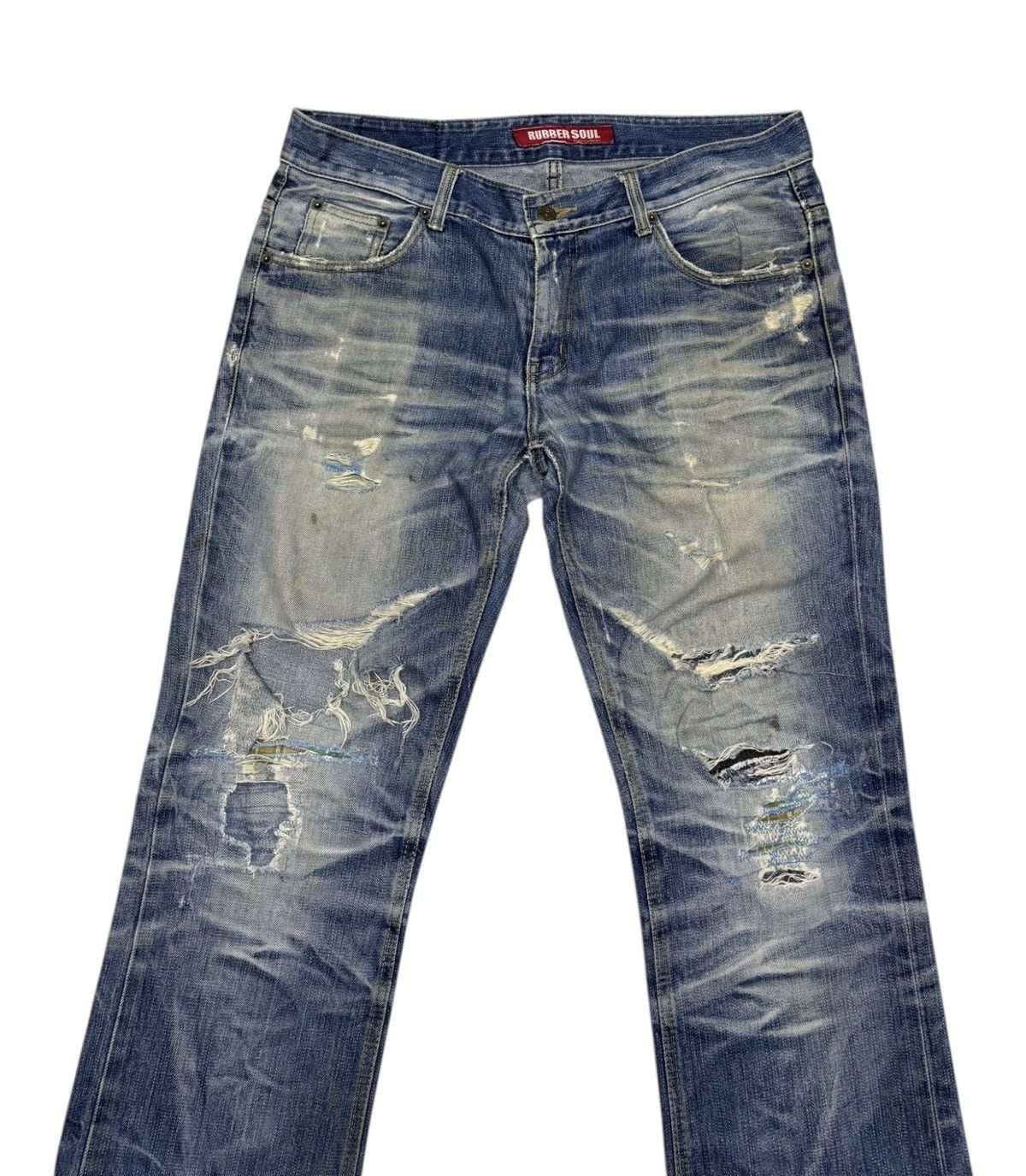 Japanese Brand × Jean × Vintage Vintage Rubber Soul Thrashed Rips Distressed Denim Jeans Size US 36 / EU 52 - 5 Thumbnail