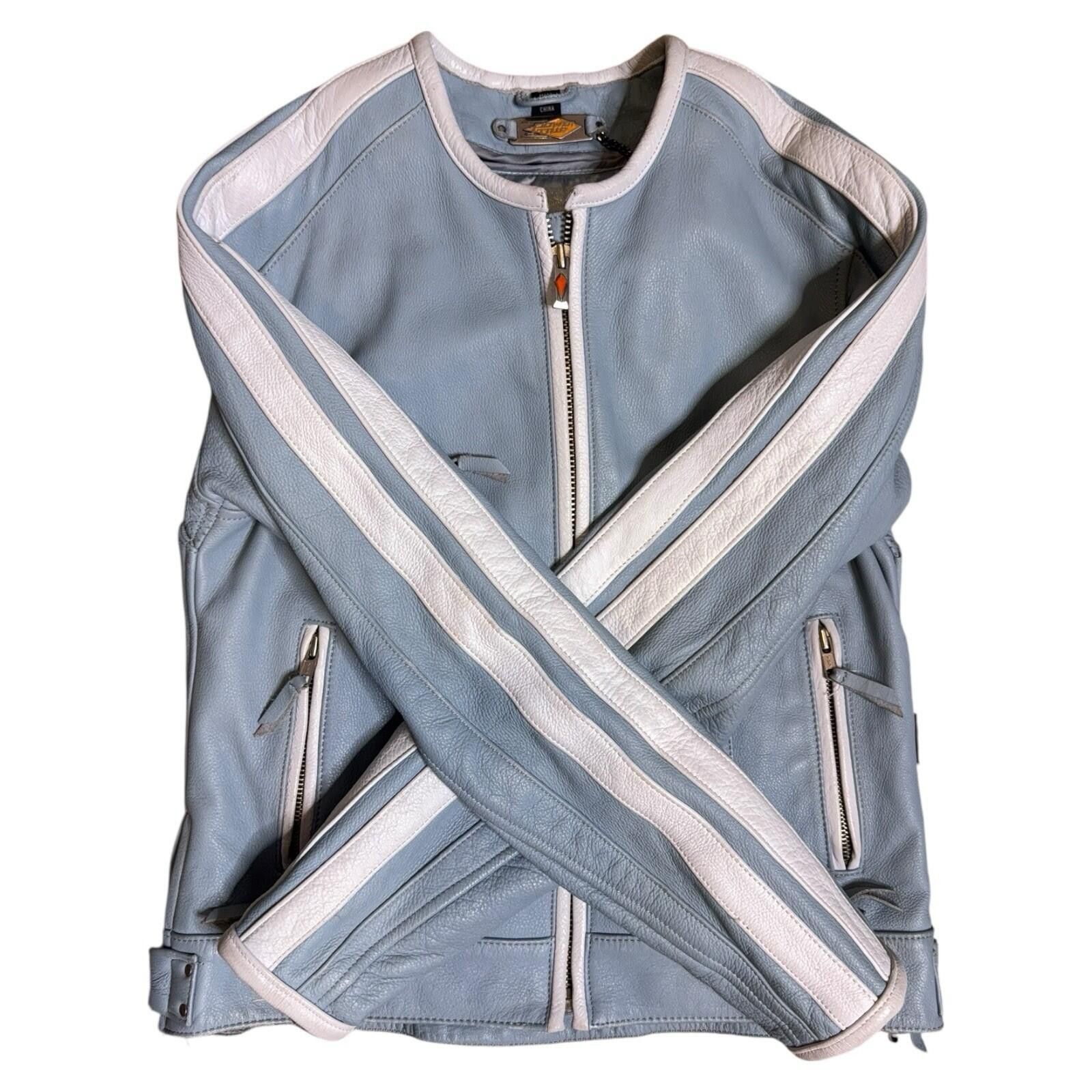 Other Power Trip Leather Cafe Motorcycle Jacket XS Blue Striped Size ONE SIZE - 2 Thumbnail