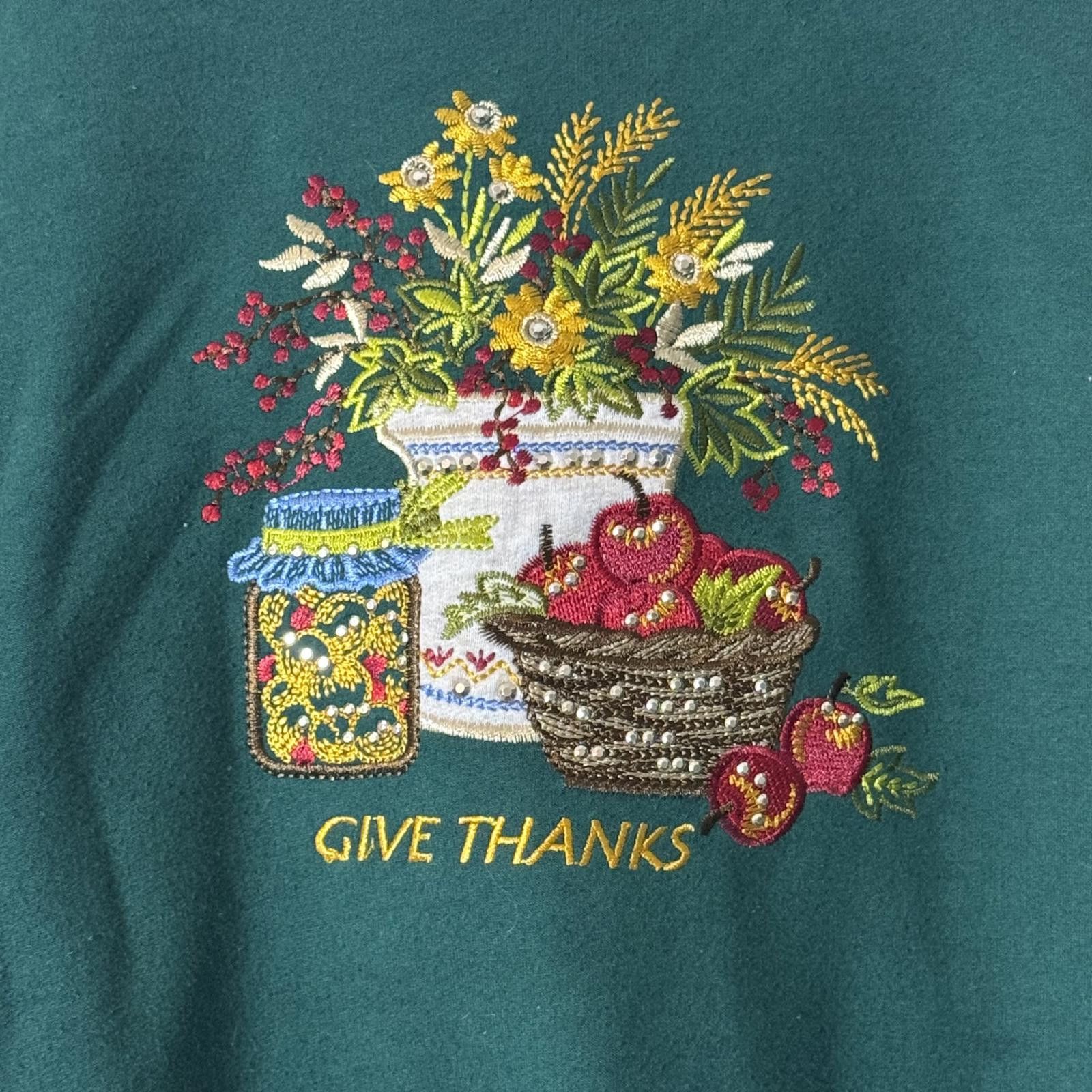 Other Alfred Dunner PS Green Sweatshirt -Embroidered 'Give Thanks' Size S / US 4 / IT 40 - 2 Thumbnail