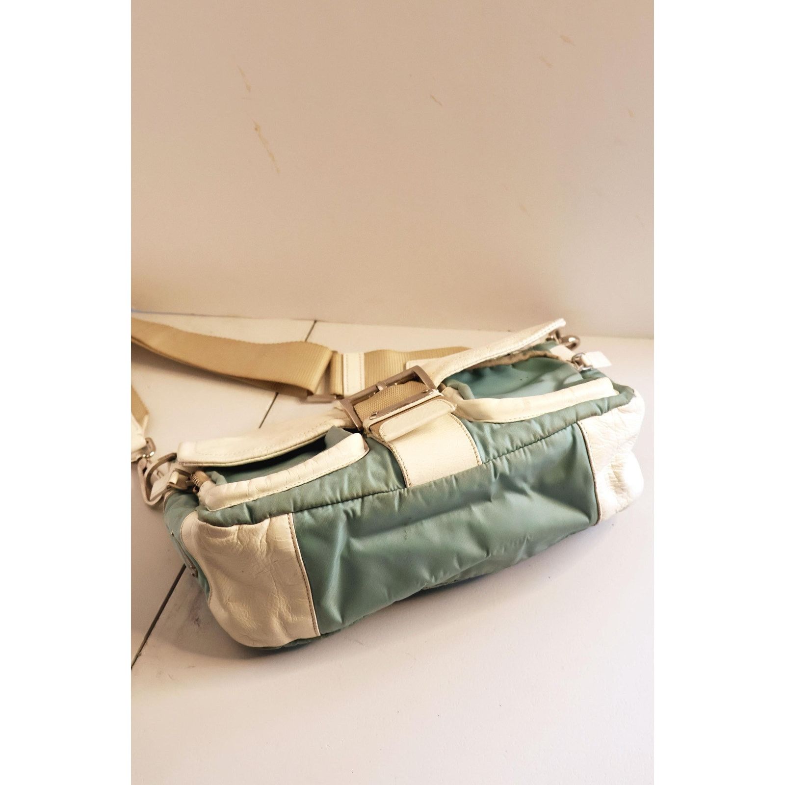 Prada Vintage PRADA White Leather + Baby Blue Nylon Bag Size ONE SIZE - 7 Thumbnail