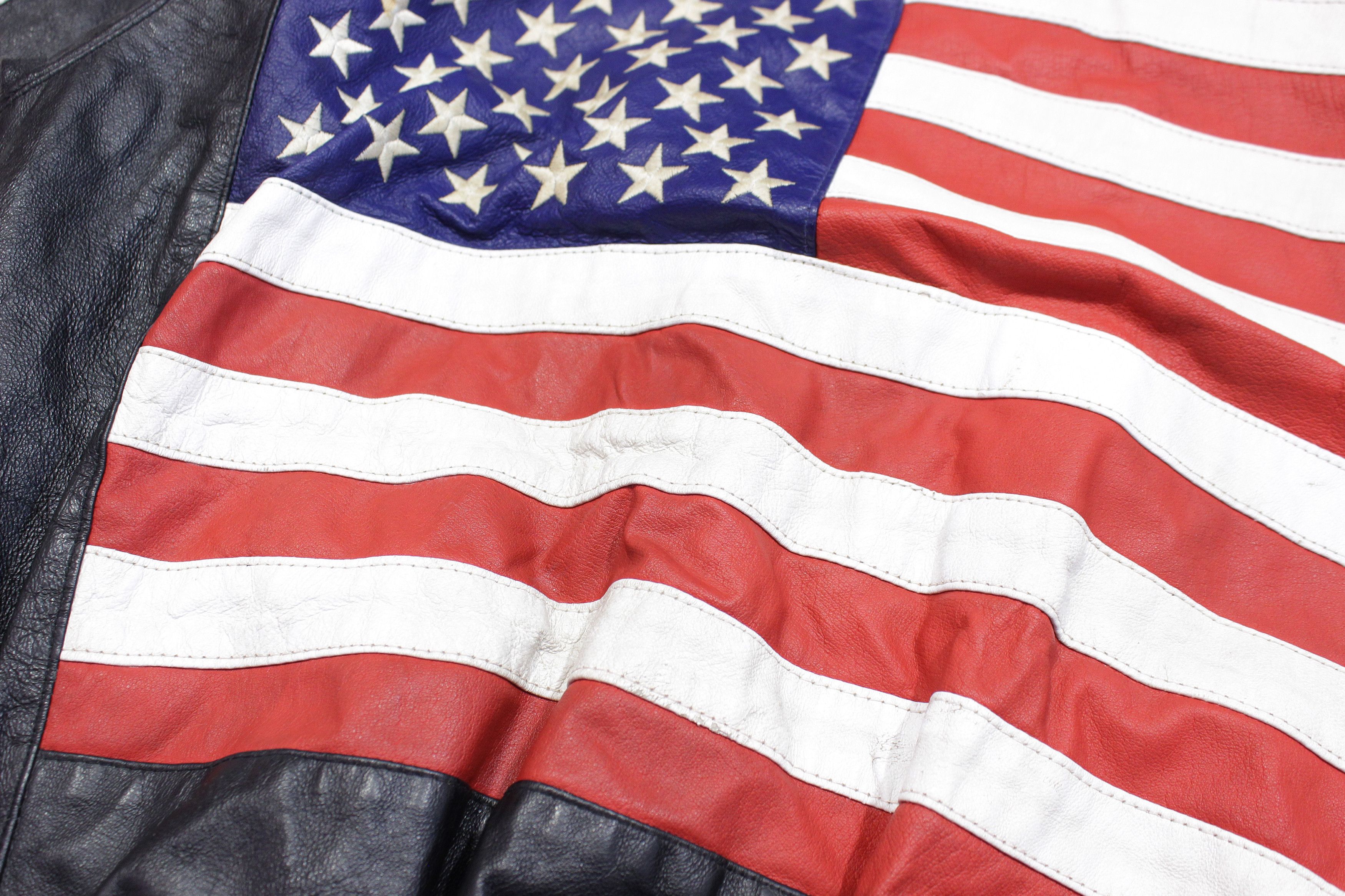 Leather 90S USA Flag Leather Jacket Size US L / EU 52-54 / 3 - 9 Thumbnail