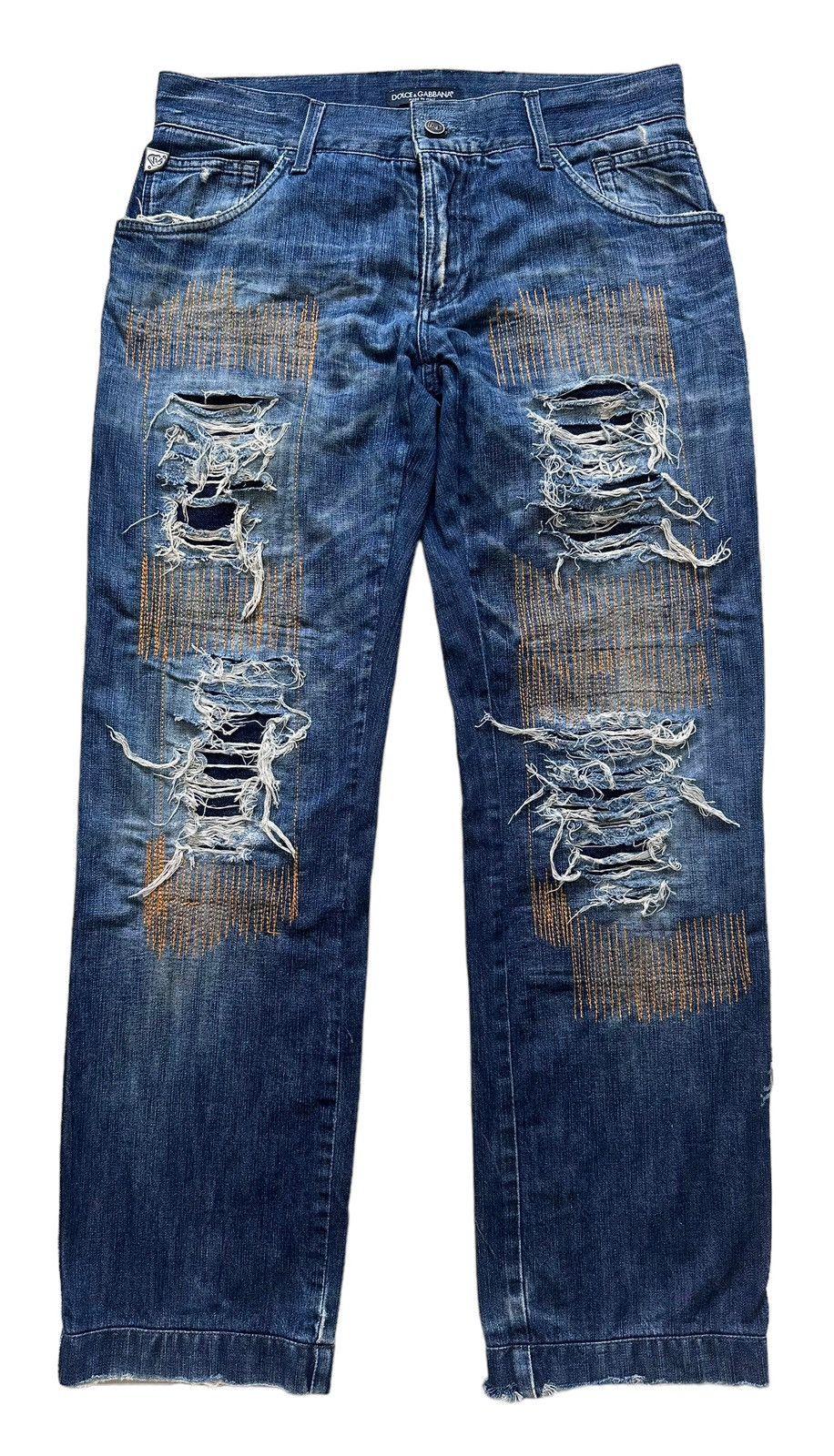 Image of Distressed Denim x Dolce Gabbana Vintage Dolce & Gabbana Patchwork Boro Denim in Blue (Size 33)