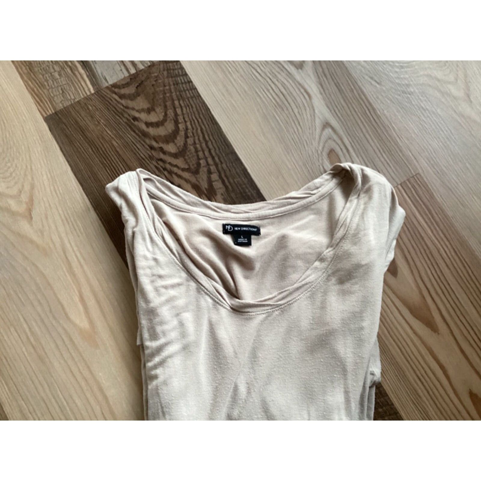 Vintage New Direction Ladies Taupe Tunic top Short Sleeve Size Large AS IS Size L / US 10 / IT 46 - 3 Thumbnail