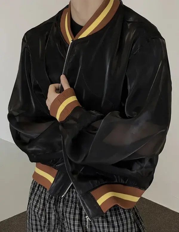 VIBE Avant garde oversized graffiti sheer mesh baseball jacket Size US L / EU 52-54 / 3 - 5 Thumbnail