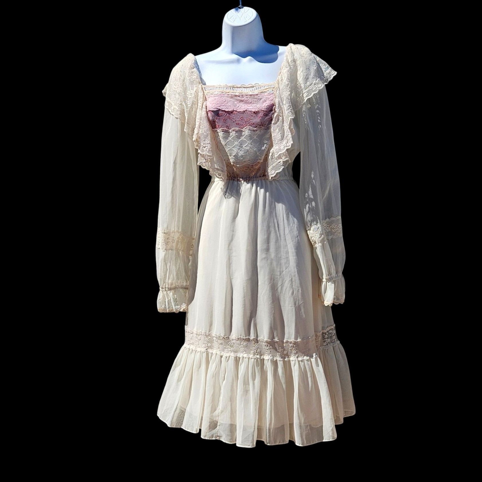 Casadei Vintage Casadei 80s Ivory Lace Beaded Prairie Fantasy Dress Size S / US 4 / IT 40 - 1 Thumbnail