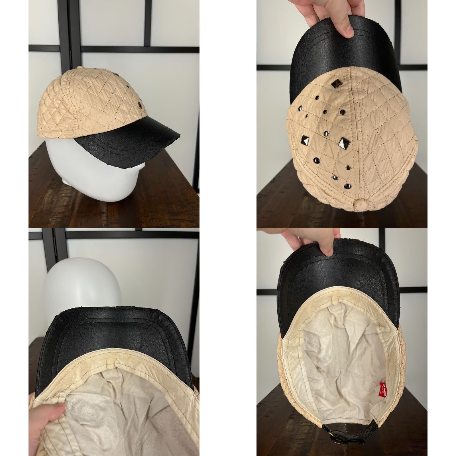 Vintage Bongo Hat Cap Strap Back Womens One Size Beige Beaded Bling Polyester Blend Hat Cap One Size Beige Beaded Rhinestone Strap Womens Size ONE SIZE - 8 Thumbnail