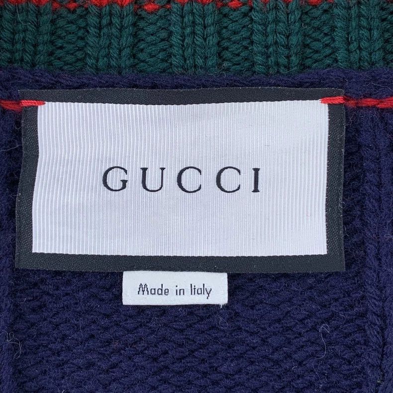 Gucci Gucci Dark blue striped bee embroidery wool knitted cardiga Size US L / EU 52-54 / 3 - 6 Thumbnail