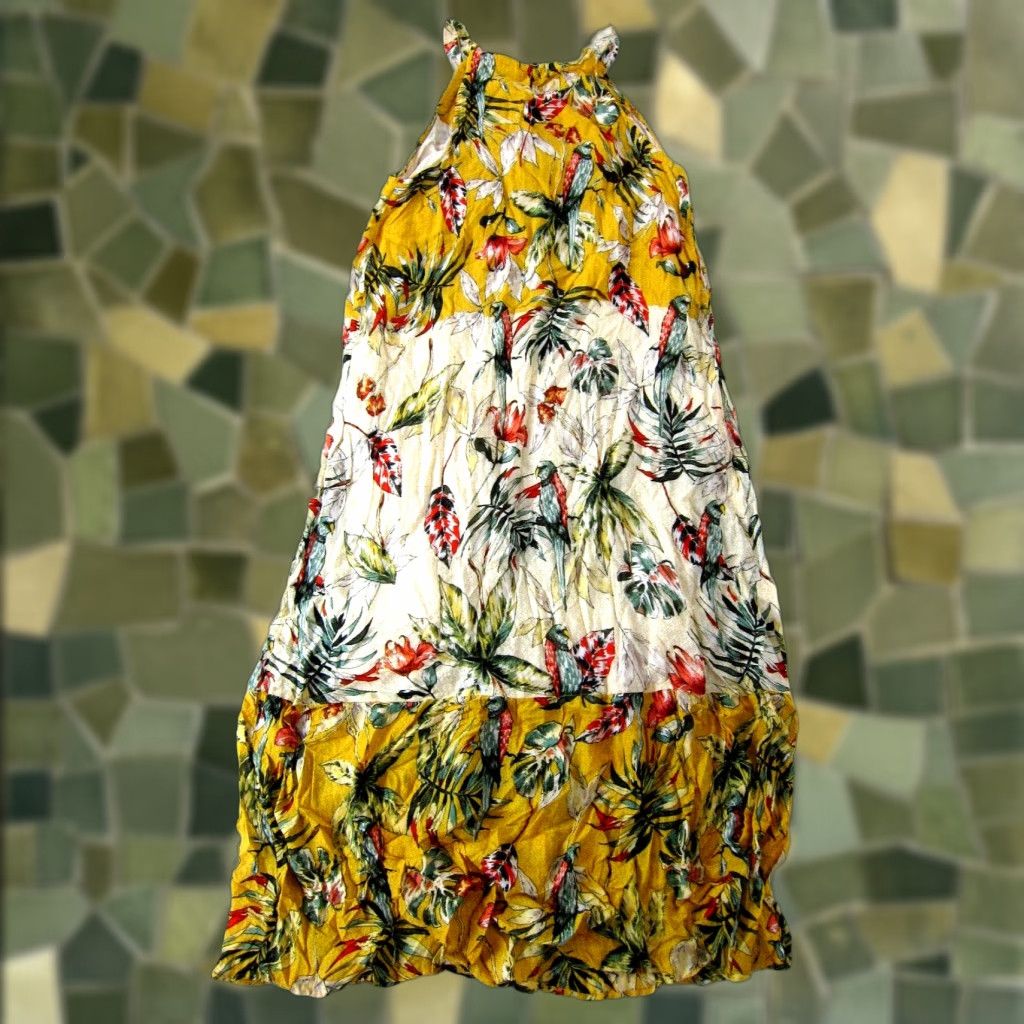 Vintage NWT Style & Co Rayon Yellow Pink Floral Bird Paradise Long Maxi Tank Sun Dress L Size L / US 10 / IT 46 - 1 Thumbnail