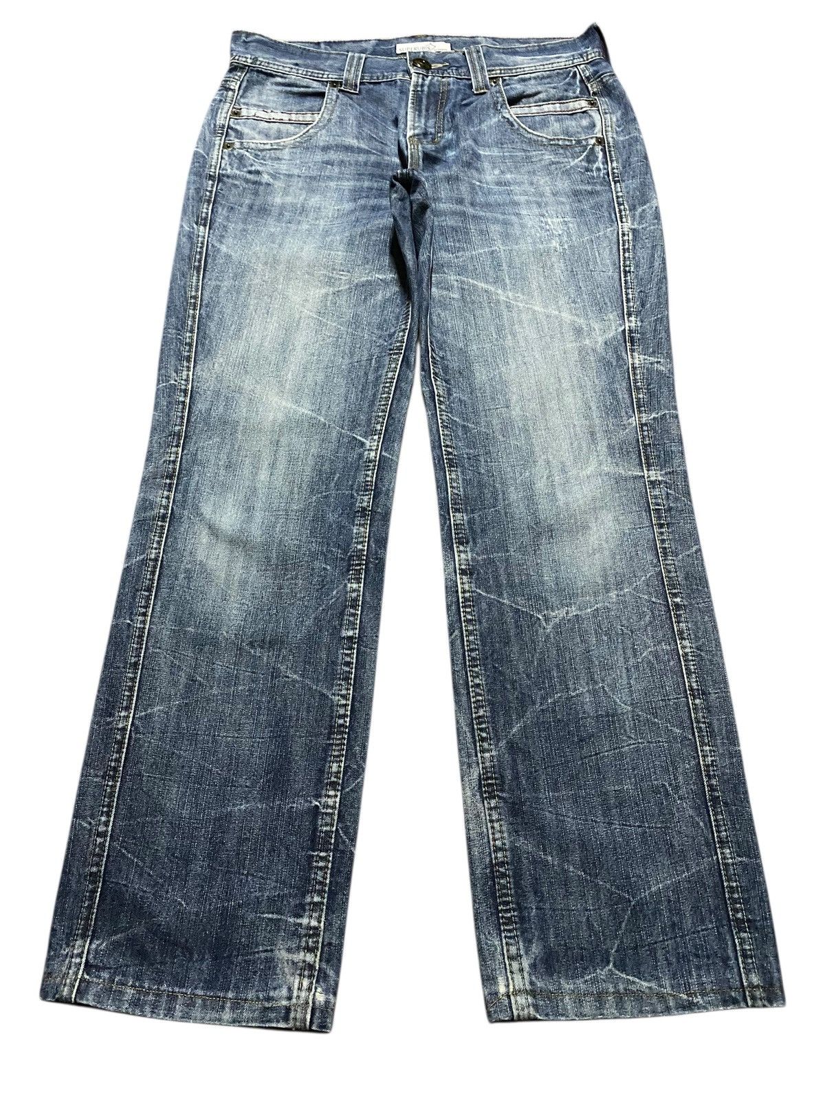 Japanese Brand Vintage Superubis Thunder Fade Wash Distressed Loose Jeans Size US 33 - 1 Thumbnail