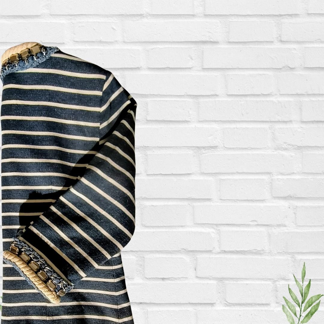 Designer Boston Proper Women's Striped Chain Jewel Blazer Size 8 Size M / US 6-8 / IT 42-44 - 9 Thumbnail