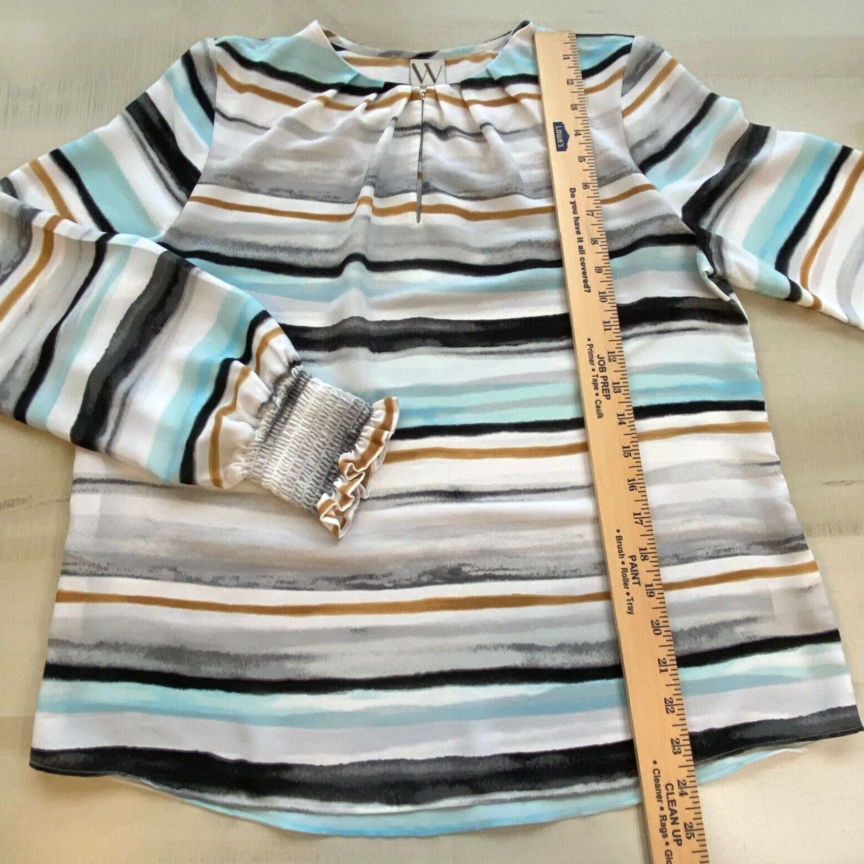 Worthington Worthington Womens Blouse Medium Multicolor Striped Balloon Sleeve Casual Tops Polyester Size M / US 6-8 / IT 42-44 - 7 Thumbnail