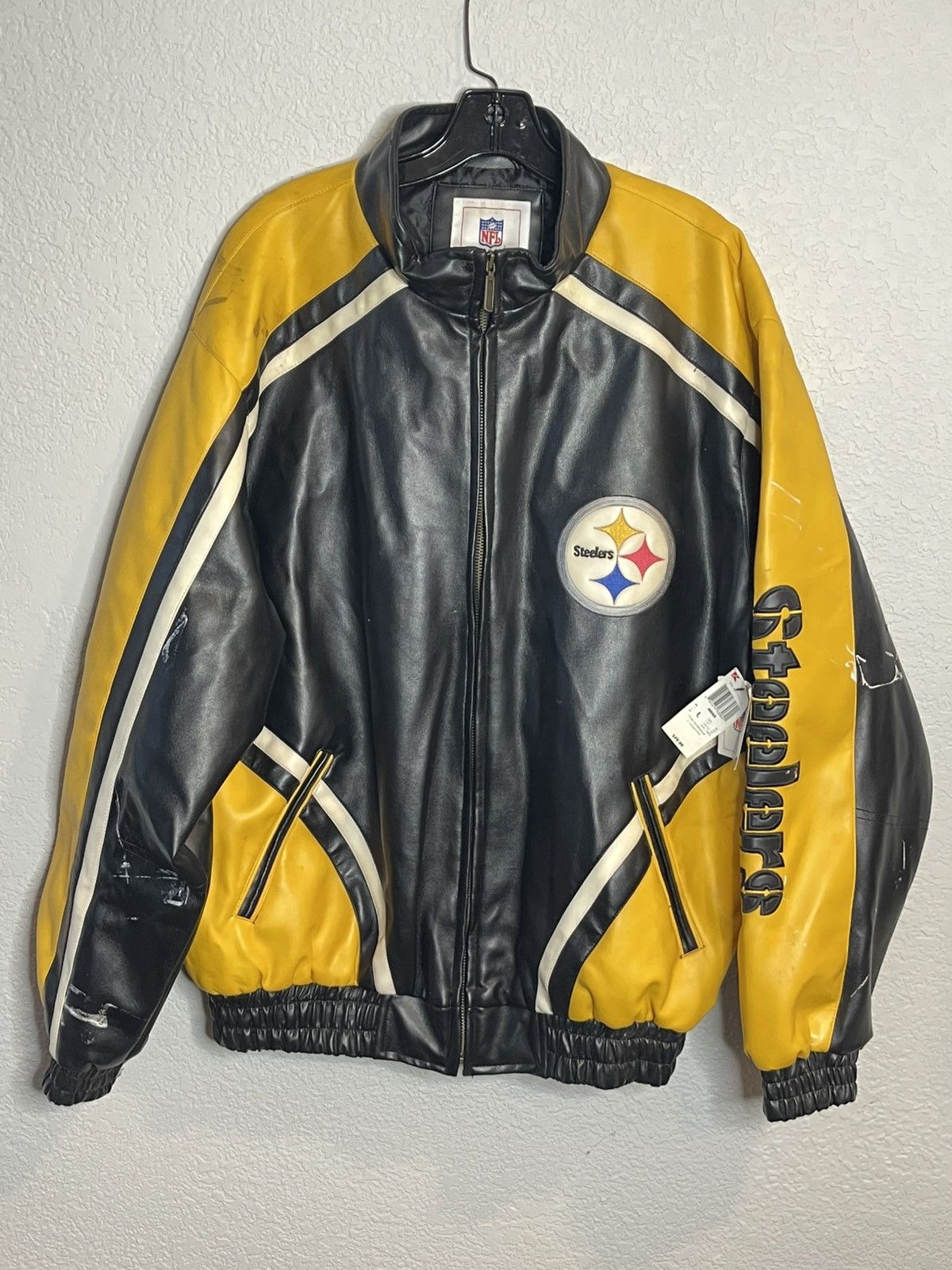 NFL Vtg Pittsburgh Steelers Faux Leather GIII Jacket NWT *FLAW Size US L / EU 52-54 / 3 - 2 Thumbnail