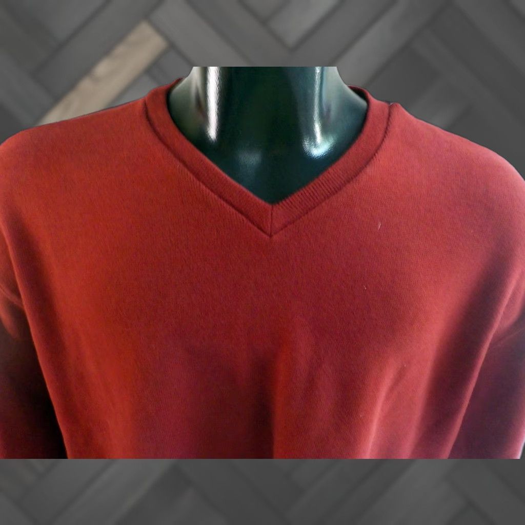 J.Crew J.CREW V-Neck Pullover Sweatshirt Maroon with Navy White Stripe Down Sleeves - SZ L NWT Mens Pullover Cotton Jersey Long Sleeve Knit Shirt Size US L / EU 52-54 / 3 - 1 Thumbnail