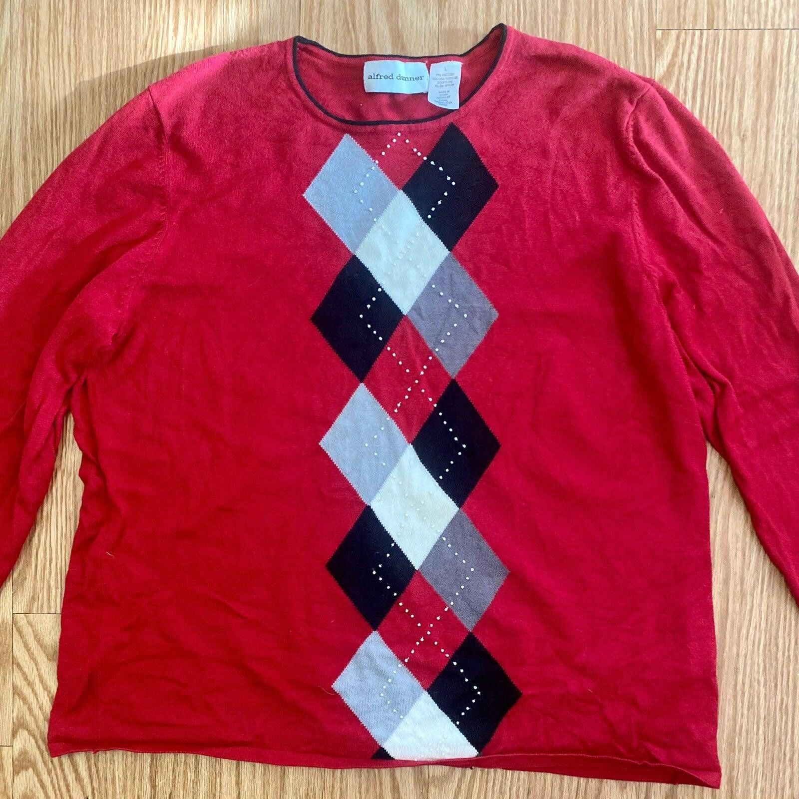 Other Alfred Dunner Red Diamond Beaded Blouse Top Womens Large Size L / US 10 / IT 46 - 3 Thumbnail