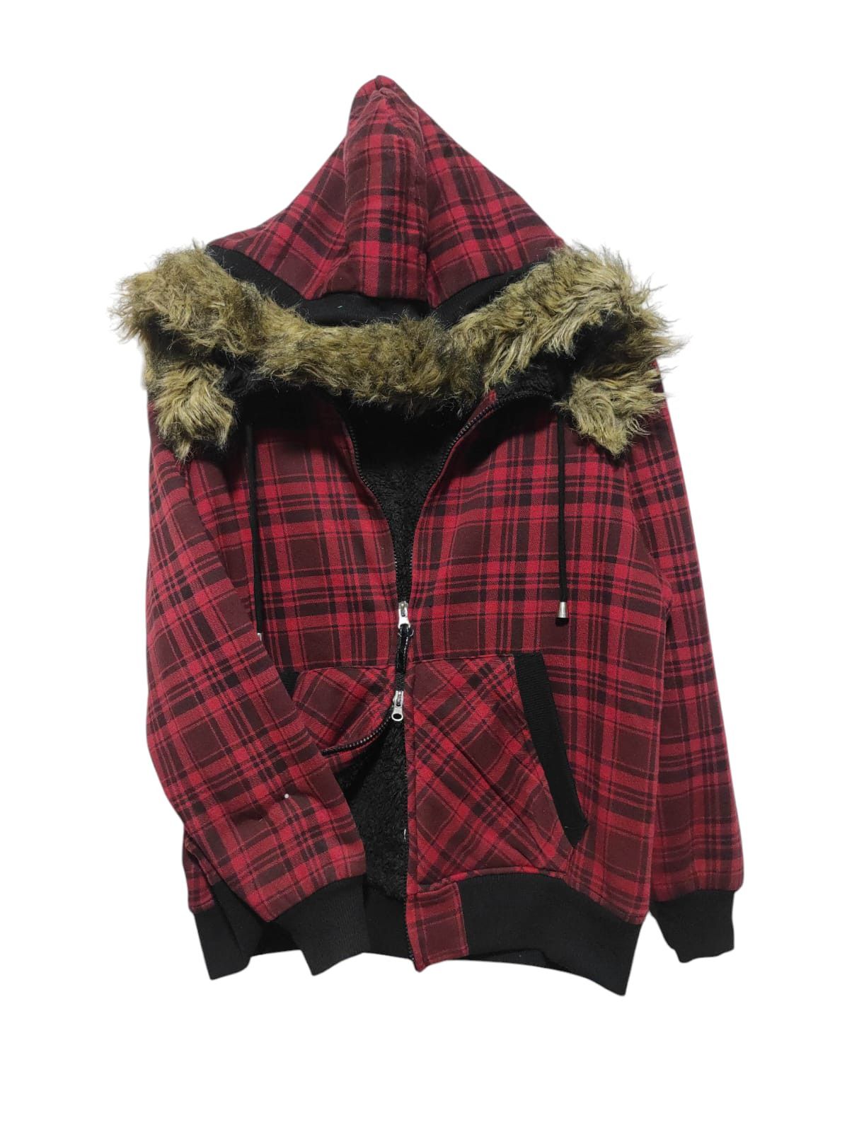 Lock Heaven Plaid Sherpa Double Zip Fur Hoodie LBG style
