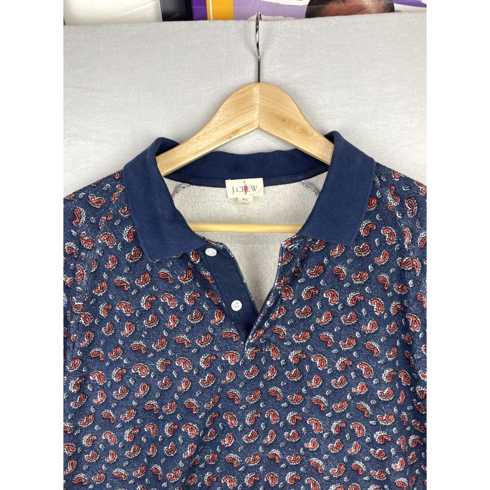 J.Crew J.CREW Polo Shirt Mens XL Blue Paisley Knit Toweling Oarsman Shirt Size US XL / EU 56 / 4 - 3 Thumbnail